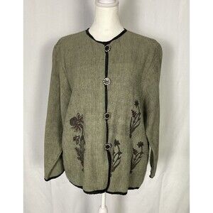 Flashback Vtg 90s Medium Floral Jacket Cotton Embroider brown Bohemian
